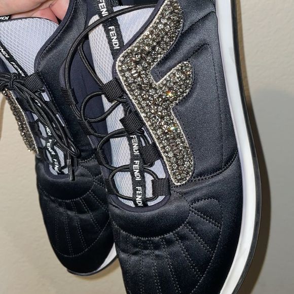 Fendi Shoes - Do not buy for someone else! Fendi black satin crystal sneakers